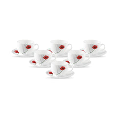 La Opala Diva, Opal Glass Crockery | Cup & Saucer Iris Regular, Set of 12 | Morning Glory, 160 ml | for Tea & Coffee | Microwave Safe | 100% Vegetarian | Extra Strong | Super Light | Super White