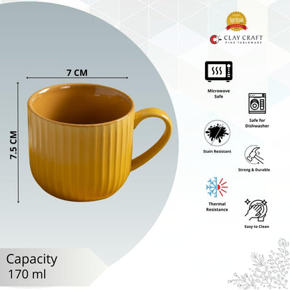 Clay Craft Fine Ceramic Linea Mustard Cups & Saucer, Set of 12, Cups for Tea & Coffee, Gift Set, Elegant Design for Home and Kitchen and Can Be Gifted to Your Loved Ones On Any Occassions