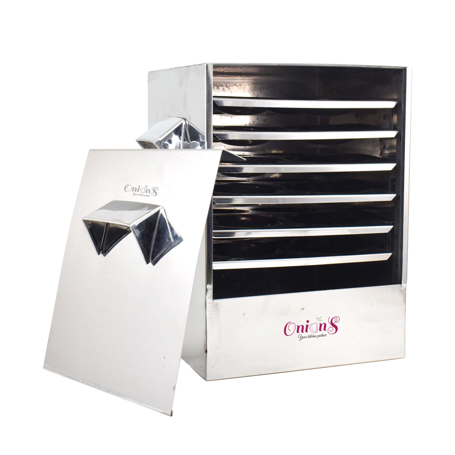 Onions Stainless Steel Cauka/Square/Cubic Idly Cooker 6 Plates comes with 6 Regular Idly & 2 Tatte Idly/Dhokla Plates. Gas Stove and Induction Stove Compactible FOR HOME USE