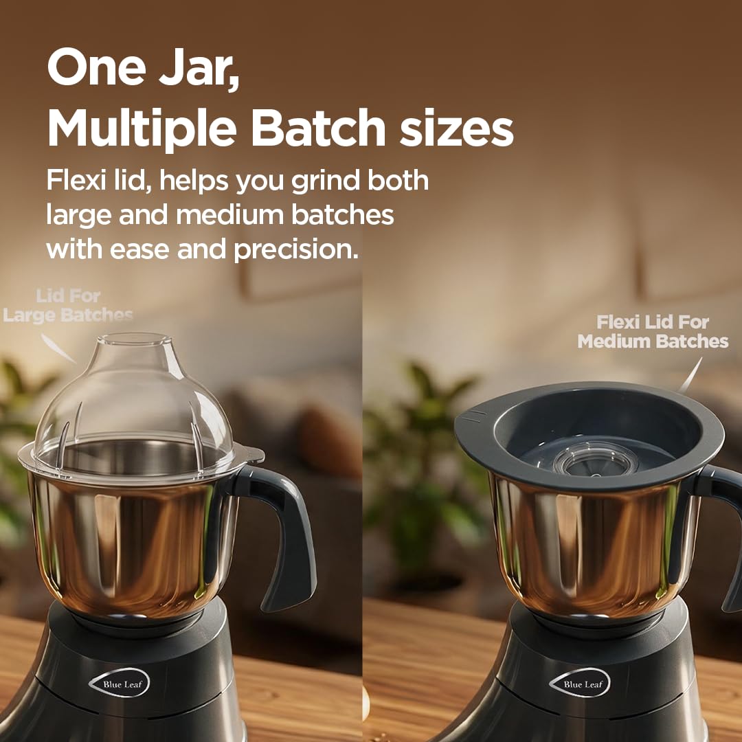 Preethi Blue Leaf Diamond Mixer Grinder, 750 Watt 3 Jars + Flexi Lid, Black
