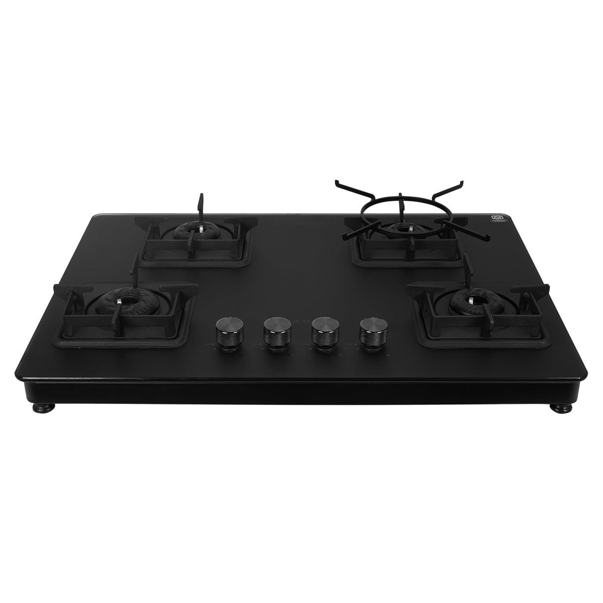 Faber Evoke 4 Burner 65Cm Cooktop |Auto Ignition| |Metal Knobs| MS Diamond Coated Pan Support | Matt Black Glass Finish 