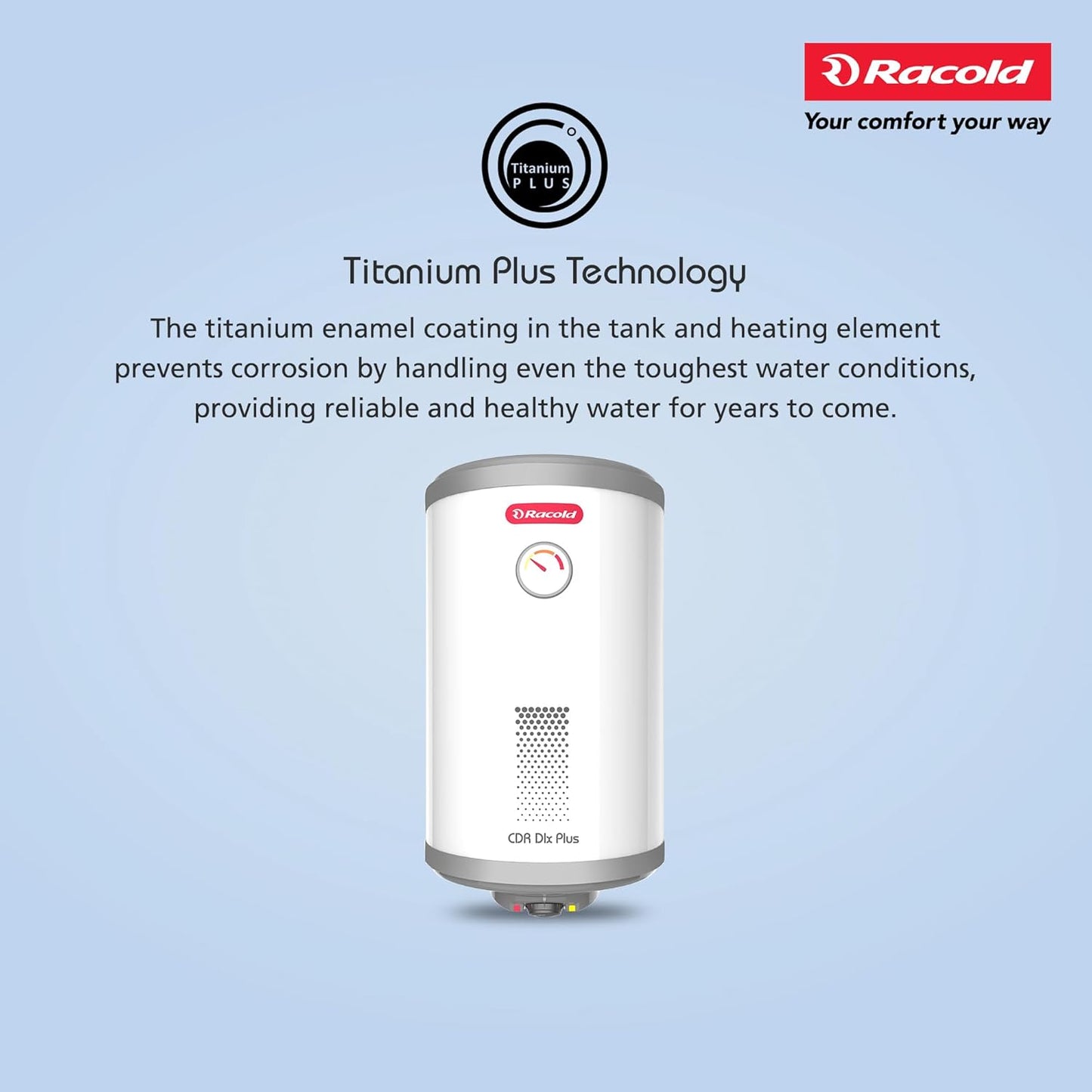 Racold CDR DLX Plus 35L Vertical Energy Efficient Storage Water Heater(Geyser) with Free Standard Installation & Pipes | Temperature Display | Temperature Knob | Titanium Enameled Coating