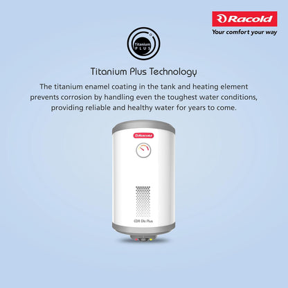Racold CDR DLX Plus 35L Vertical Energy Efficient Storage Water Heater(Geyser) with Free Standard Installation & Pipes | Temperature Display | Temperature Knob | Titanium Enameled Coating