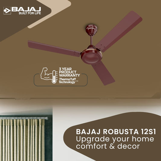 Bajaj Robusta 12S1 1200MM 1 Star Rated Ceiling Fans For Home | BEE Stars Rated Energy Efficient Ceiling Fan | Surgeprotekt Motor | 2 Years Warranty 【Base Brown】