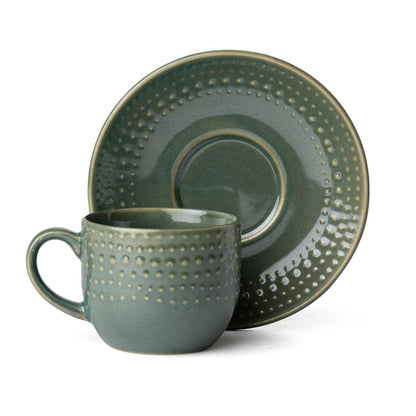 Clay Craft Fine Ceramic Apex Green Cups & Saucer, Set of 12, Cups for Tea & Coffee, Gift Set, Elegant Design for Home and Kitchen and Can Be Gifted to Your Loved Ones On Any Occassions