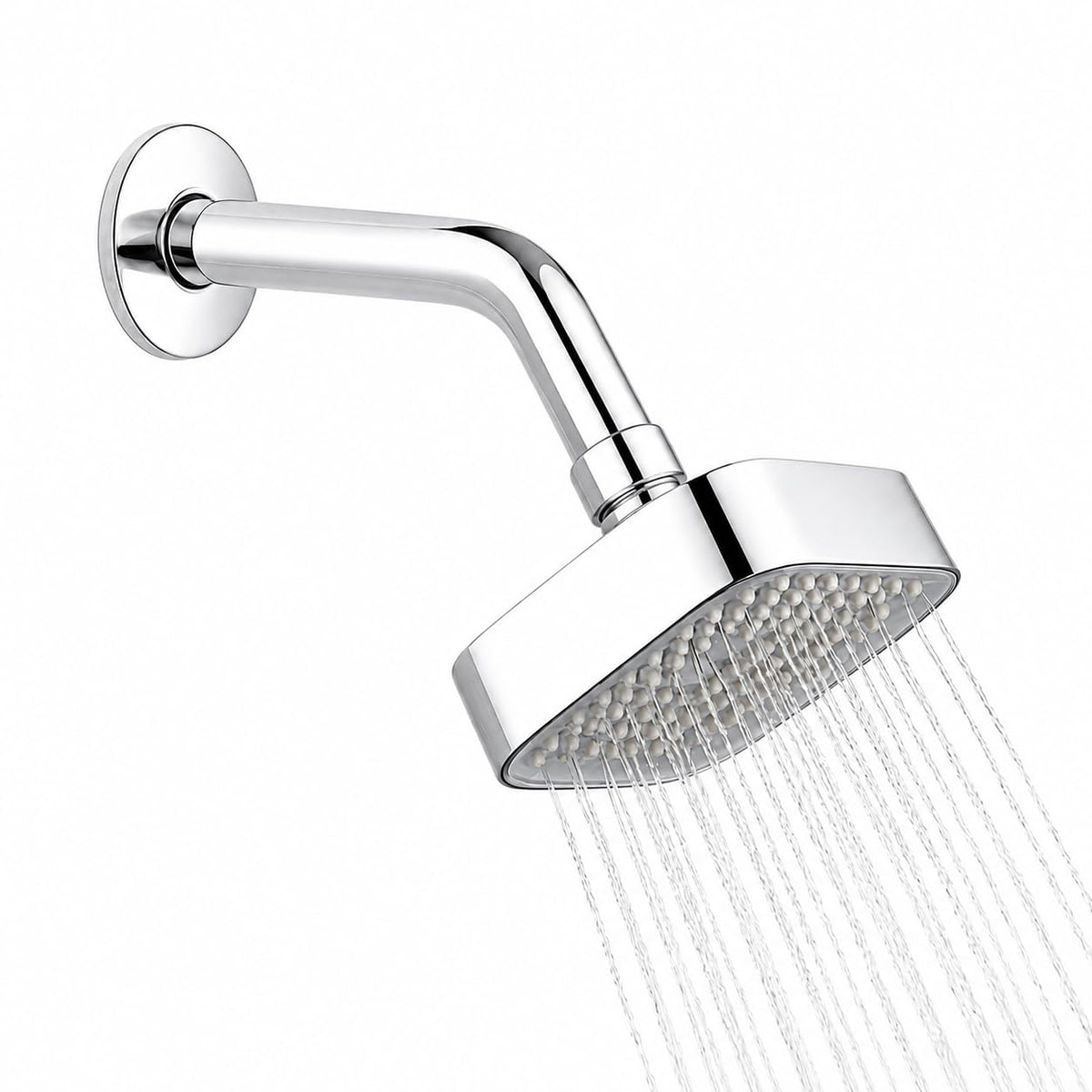 HOUZA Round Shower Head for Bathroom | 4 Inch Single Flow Overhead Shower without Arm | Adjustable Bathroom Shower with Even Water Flow & Rust Resistant | Anti-Clog Silicone Nozzles for Wall Mounting
