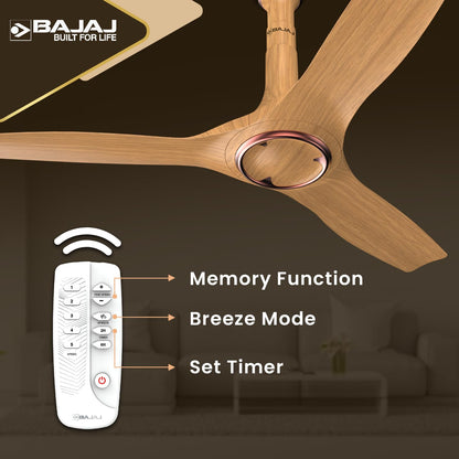 Bajaj Arioso 12DC5R 1200MM Silent Abs BLDC Ceiling Fan For Home | 5 Starrated Energy Efficient | Remote Control | High Air Delivery, Silent Operation | Unique Adjustable Canopy 【Wood & Copper】
