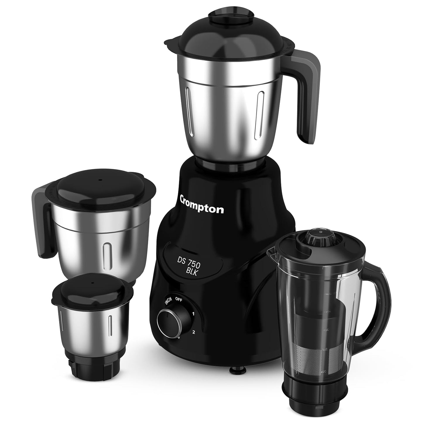 CROMPTON DS 750W Mixer Grinder- 750W Powertron Motor for faster grinding results | Motor Vent-X for durability | 4 Jars (1.5L with FF, 1.5, 1L, 0.4L) 2 Years Warranty on Product & Motor.