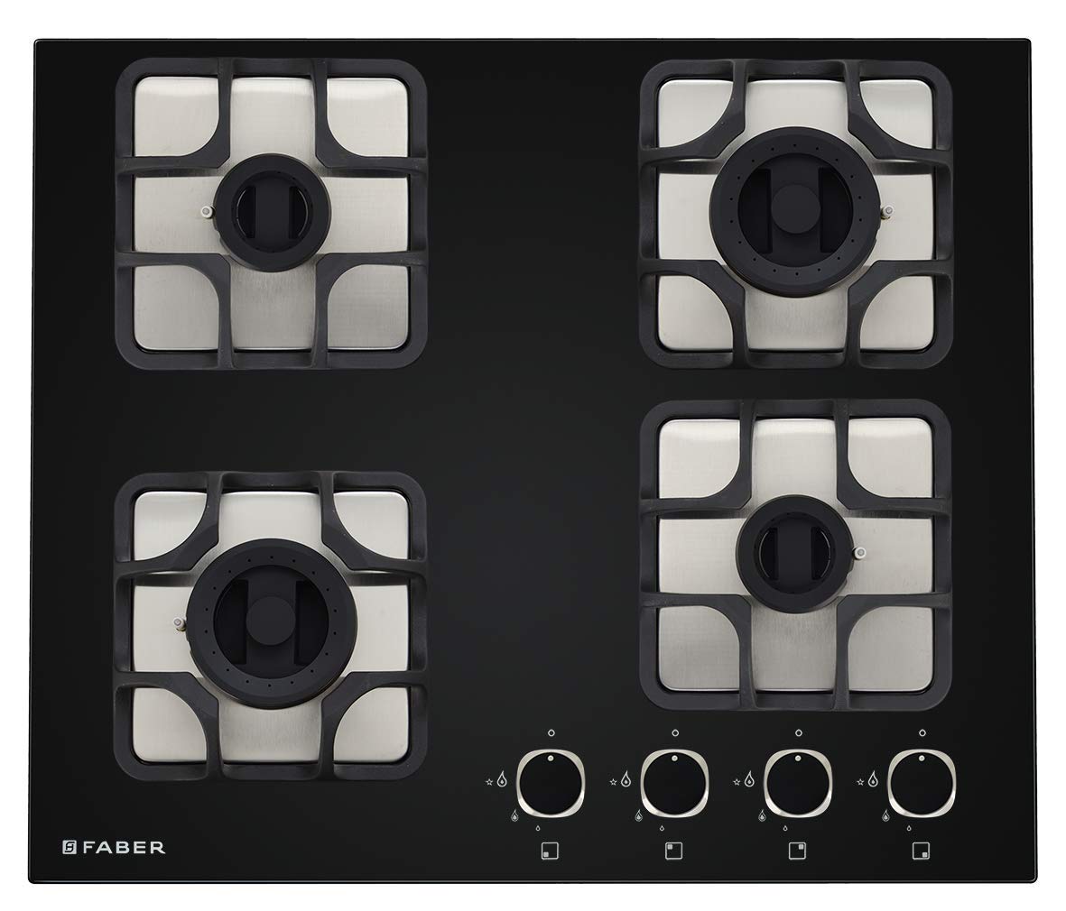 Faber Glass and Mild Steel Hobtop Imperia 604 BRB Ci Bk 4 Brass Burner Auto Electric Ignition Glass Top (Black)