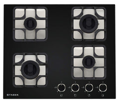 Faber Glass and Mild Steel Hobtop Imperia 604 BRB Ci Bk 4 Brass Burner Auto Electric Ignition Glass Top (Black)