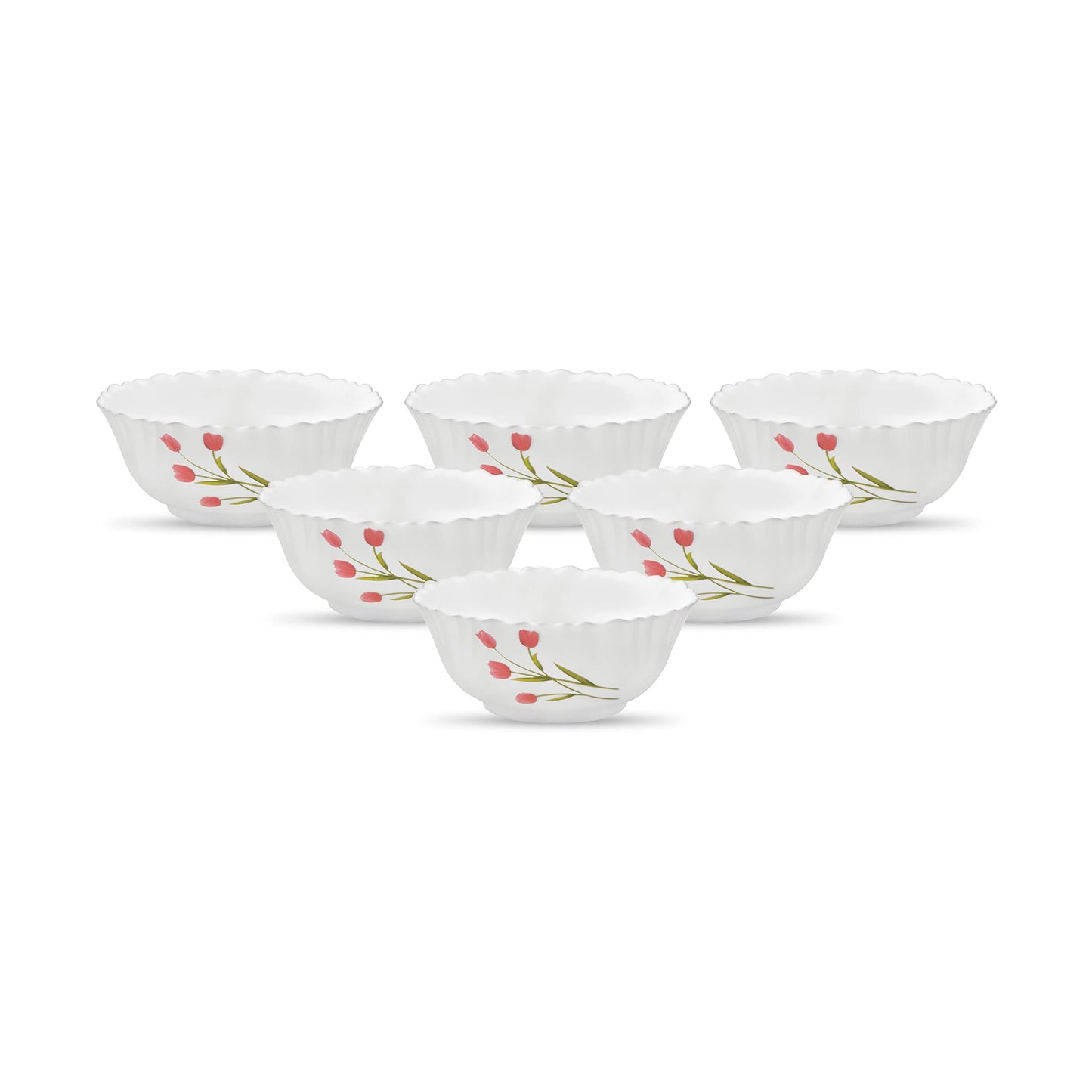 La Opala Novo Collection Opal Glass Crockery | Vegetable Bowl Set of 6 | Silken Charm Design | Bowls for dal & Condiments | Microwave Safe | 100% Vegetarian | Extra Strong | Super Light & White