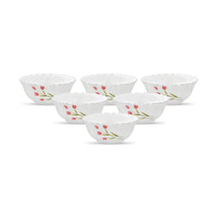La Opala Novo Collection Opal Glass Crockery | Vegetable Bowl Set of 6 | Silken Charm Design | Bowls for dal & Condiments | Microwave Safe | 100% Vegetarian | Extra Strong | Super Light & White