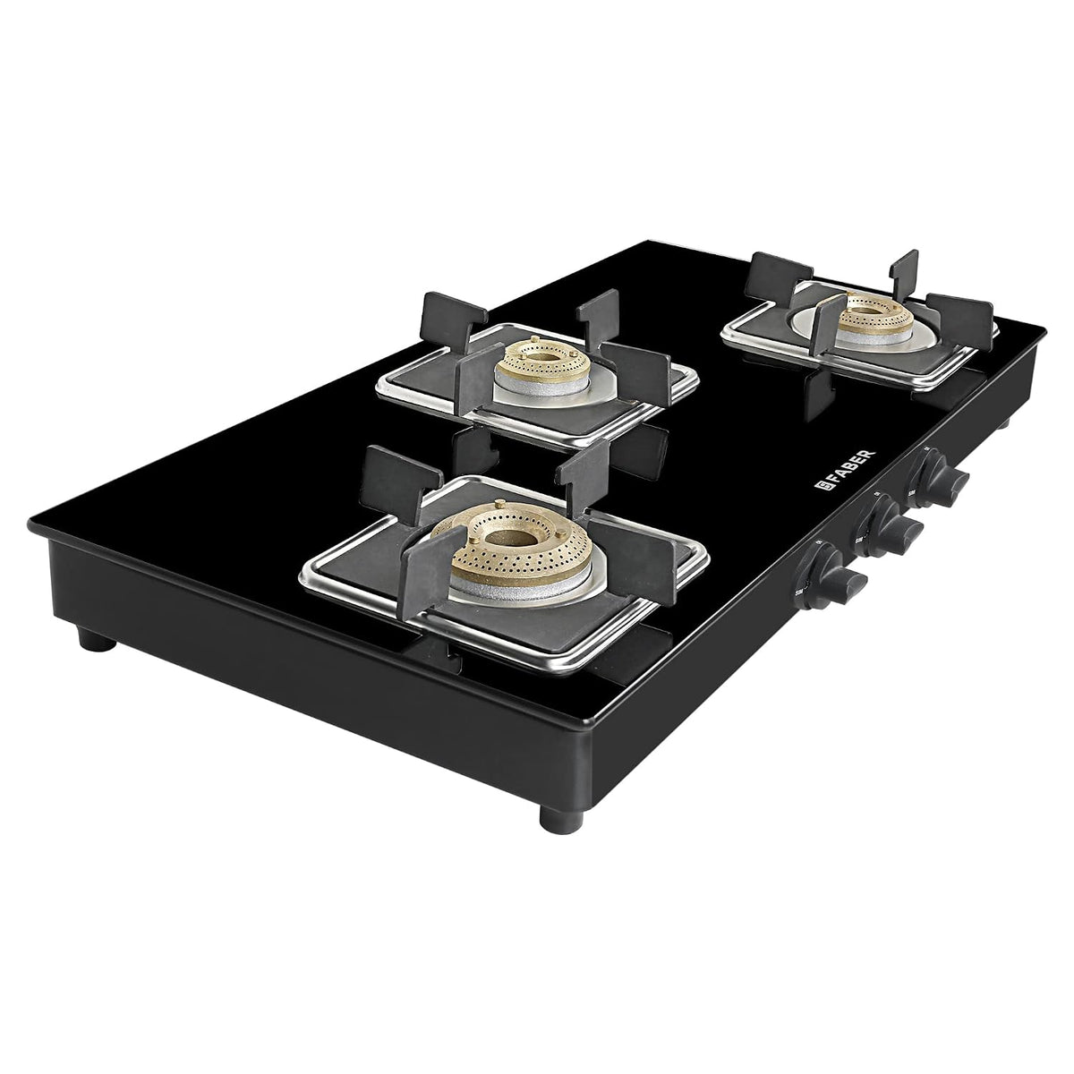 Faber Glass Top 3 Burner Gas Stove (Hob Cooktop Pearl 3BB BK) with Jumbo Burner, Diamond Coated Pan Support, Manual Igni