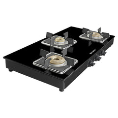 Faber Glass Top 3 Burner Gas Stove (Hob Cooktop Pearl 3BB BK) with Jumbo Burner, Diamond Coated Pan Support, Manual Igni