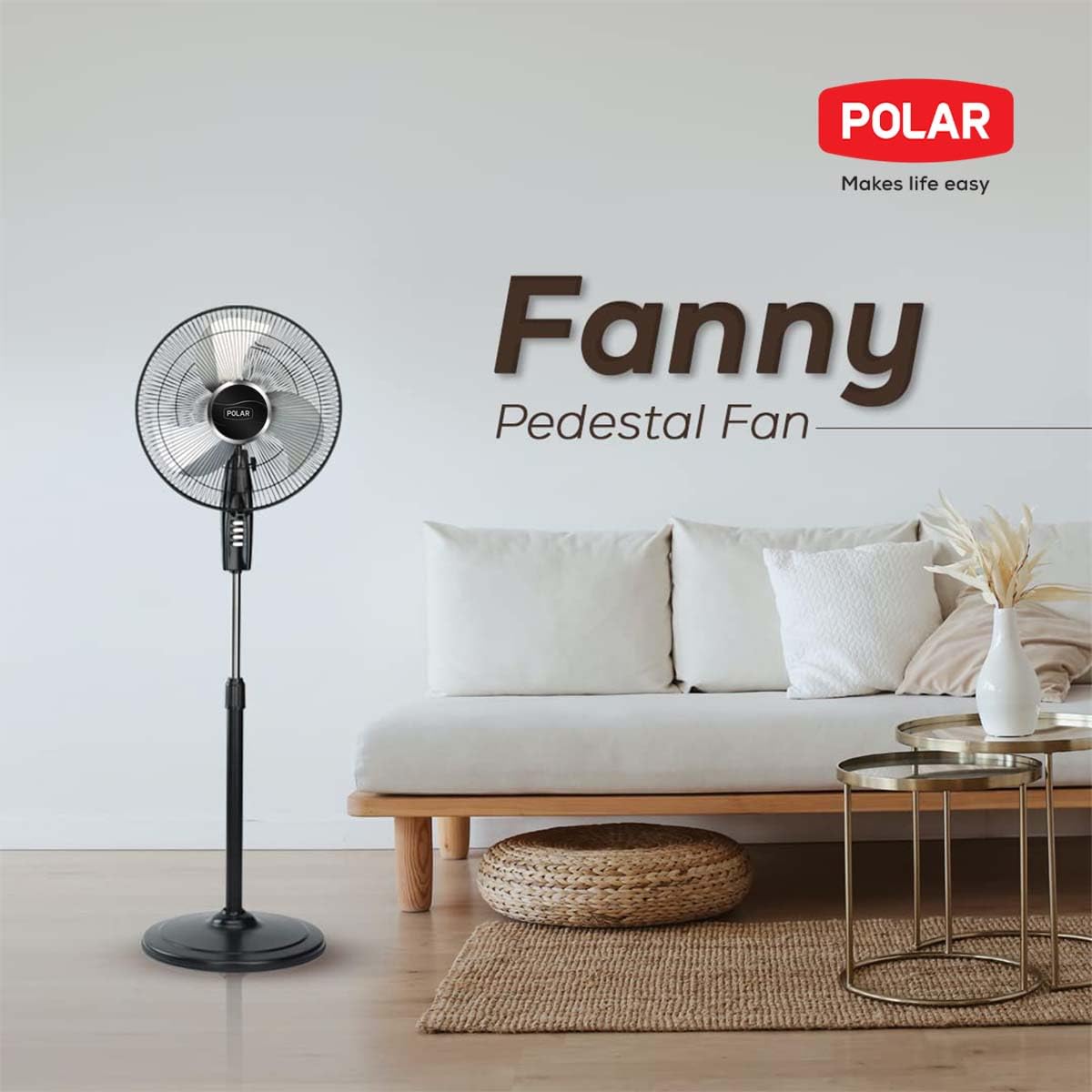 POLAR Fanny 400 mm Pedestal Fan (Black and Silver)