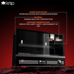 KRISP Electric Patties Hot Case with Sliding Door | Commercial Food Warmer Oven for Bakery, Fast Food Counter | Buffet Oven for Puff Warmer Machine for Shop | 48 Litre Capacity (Black) 700 Watts