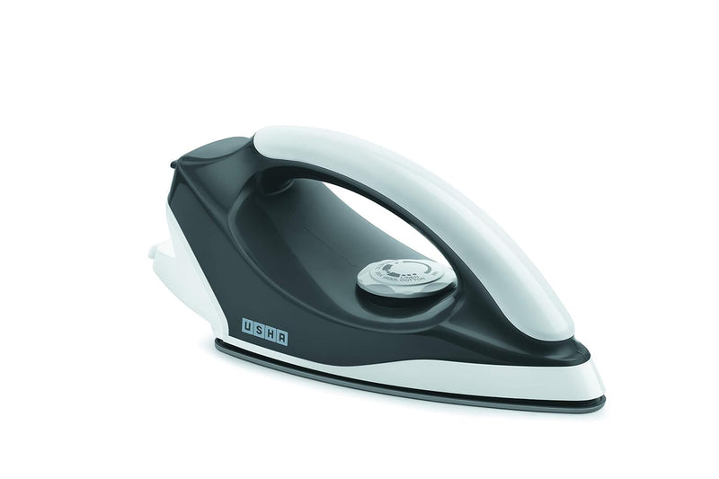 USHA Plastic Usha Aurora 1000Watt Dry Iron with Innovative Tail Light Indicator|Black Non Stick Soleplate for Longer Durability|Overheat Safety Shutoff|2 Years Warranty|(Grey & White),1000 Watts