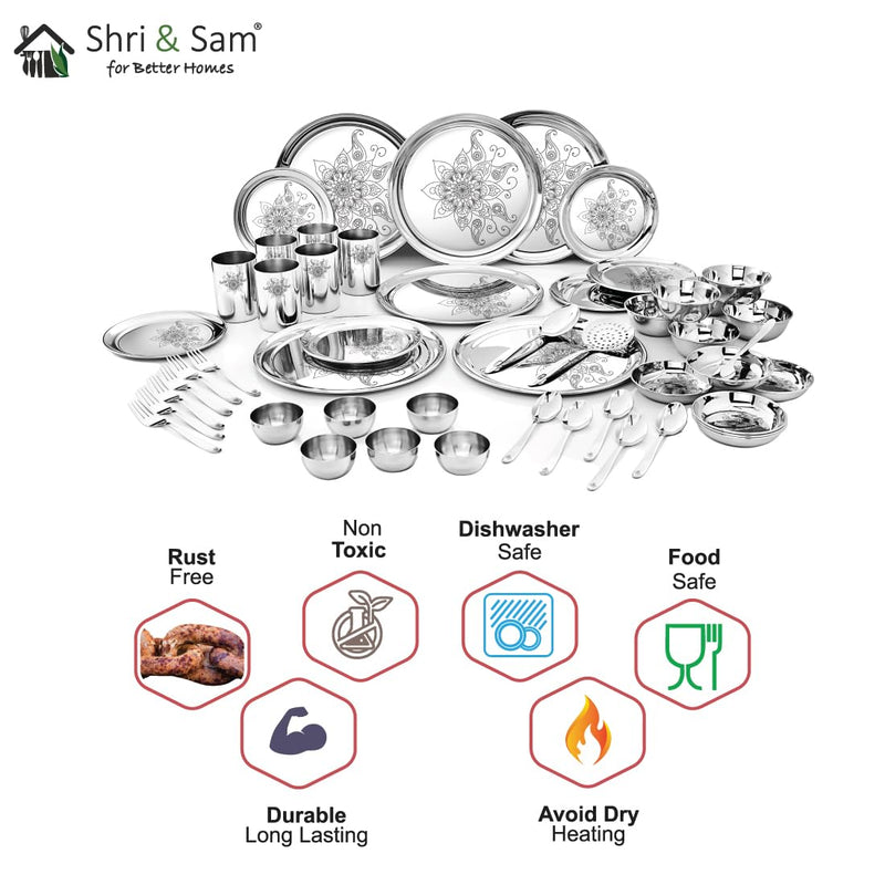 Stainless Steel 50 Pcs Dinner Set (6 People) Shagun Glory Laser Design