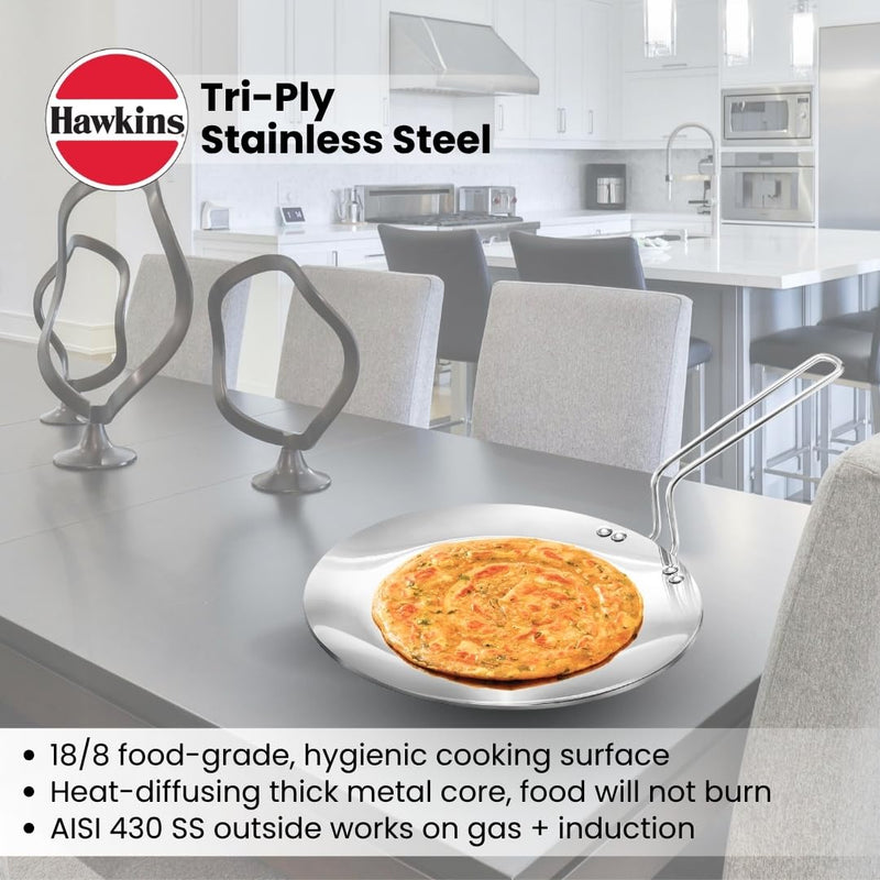 Hawkins Tri-Ply Stainless Steel Tava 26 cm, 3.5mm Induction Compatible