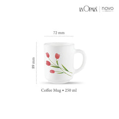 La Opala, Novo Collection Opal Glass Crockery | Coffee Mug Grace Medium, Set of 6 | Radiant Curves, 250 ml | for Tea & Coffee | Microwave Safe | 100% Vegetarian | Extra Strong | Super Light & White