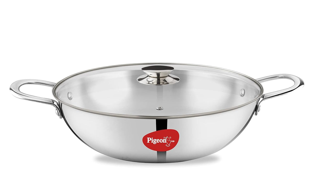 Pigeon Elite Stainless Steel Triply Kadhai, Gas Stove and Induction Compatible