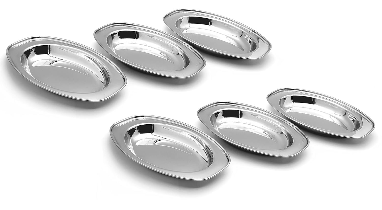Dynore Stainless Steel Oval Serving Plate - Set of 6 Pcs