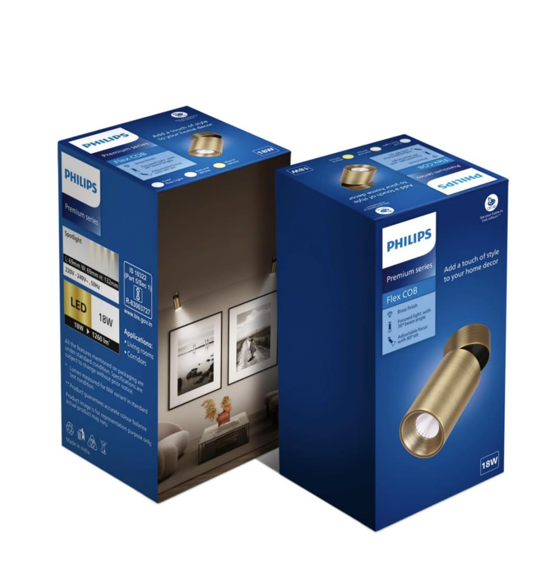 Philips 18W Flex Surface LED COB Brass Finish in Aluminum Warm white-3000k Adjustable Focus with a 90-Degree