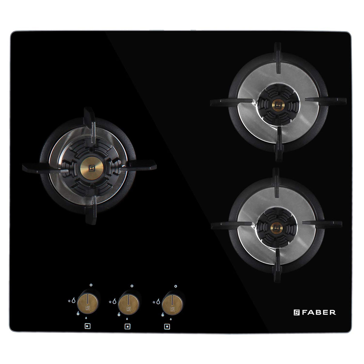Faber Hob/Hobtop 3 Brass Burner Auto Electric Ignition Glass Top (Maxus HT603 CRS BR CI AI) Black