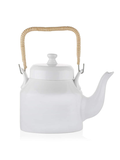 Clay Craft Fine Ceramic Tea Pot/Kettle - for Home and Kitchen/Home Decor - Perfect for Gifting Purpose to Friends, Relatives, Colleagues (White Desi Kettle - 1000 ml)