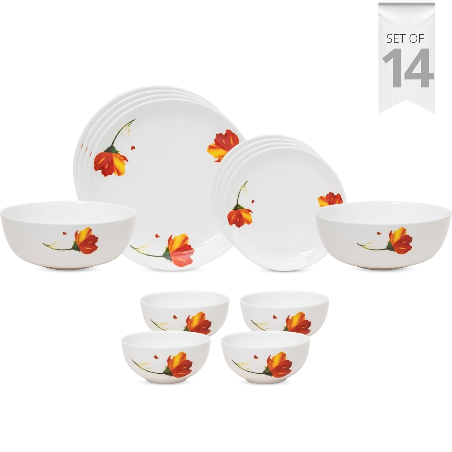 Clay Craft Fine Ceramic Eco3 Dinner Set (Set of 14), for Family of 4, Dinner Set Ceramic, Crockery Set, Dining Set for Dinner, Crockery Set for Gift, Kitchen Set for Home, Daily Use Crockery Set