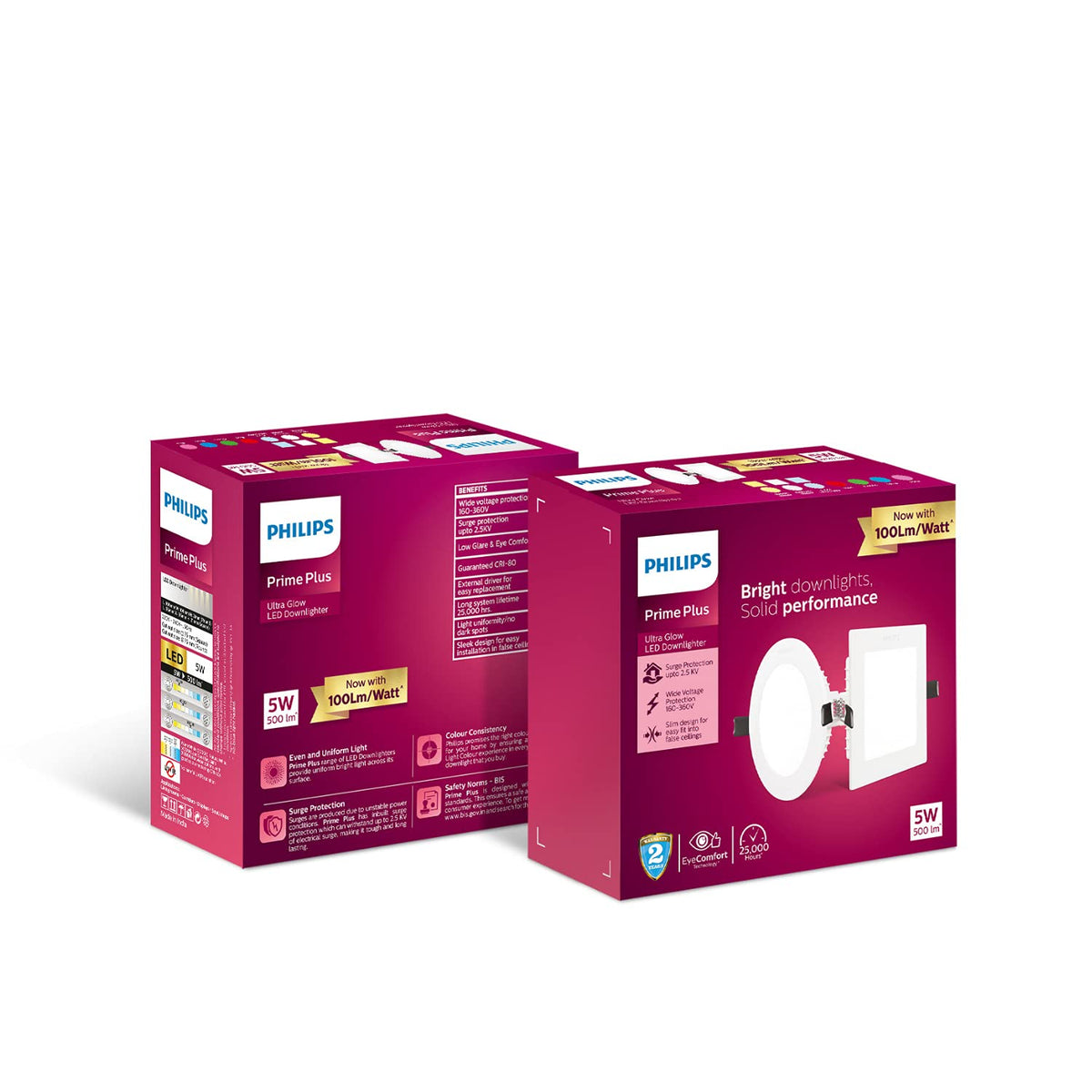 Philips 5W Round AP Plus UltraGlow LED DL Recessed LED Panel Ceiling Light (Pack of 1,Warm White)