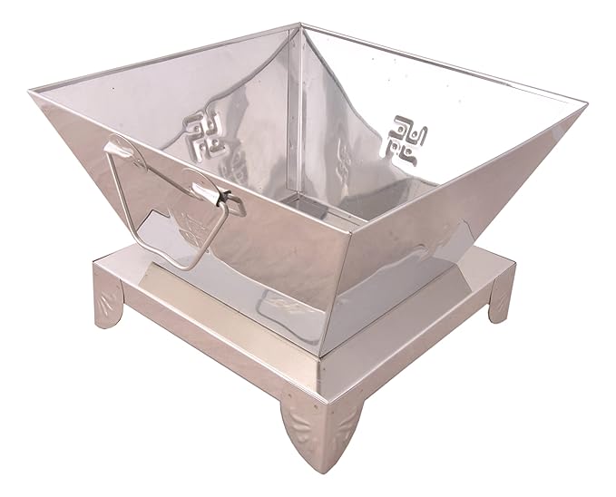 Shiv Shakti Arts Steel Hawan Kund Yagya Kund for Pooja Hawan Purpose with Handle (22 cm X 22 cm X 14.5 cm)