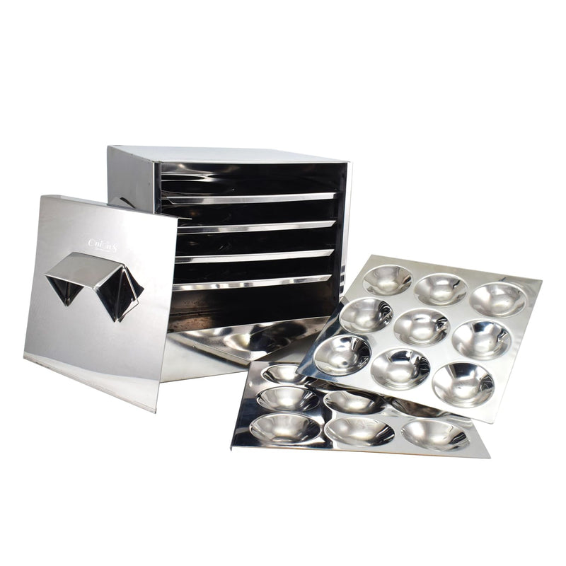 Onions Stainless Steel Cauka/Square/Cubic Idly cooker 4 + 2 plates with16 Regular idly Extra 2 Tatte Idly/Dhokla plates - Gas stove and Induction Stove Compactible –FOR HOME USE ONLY