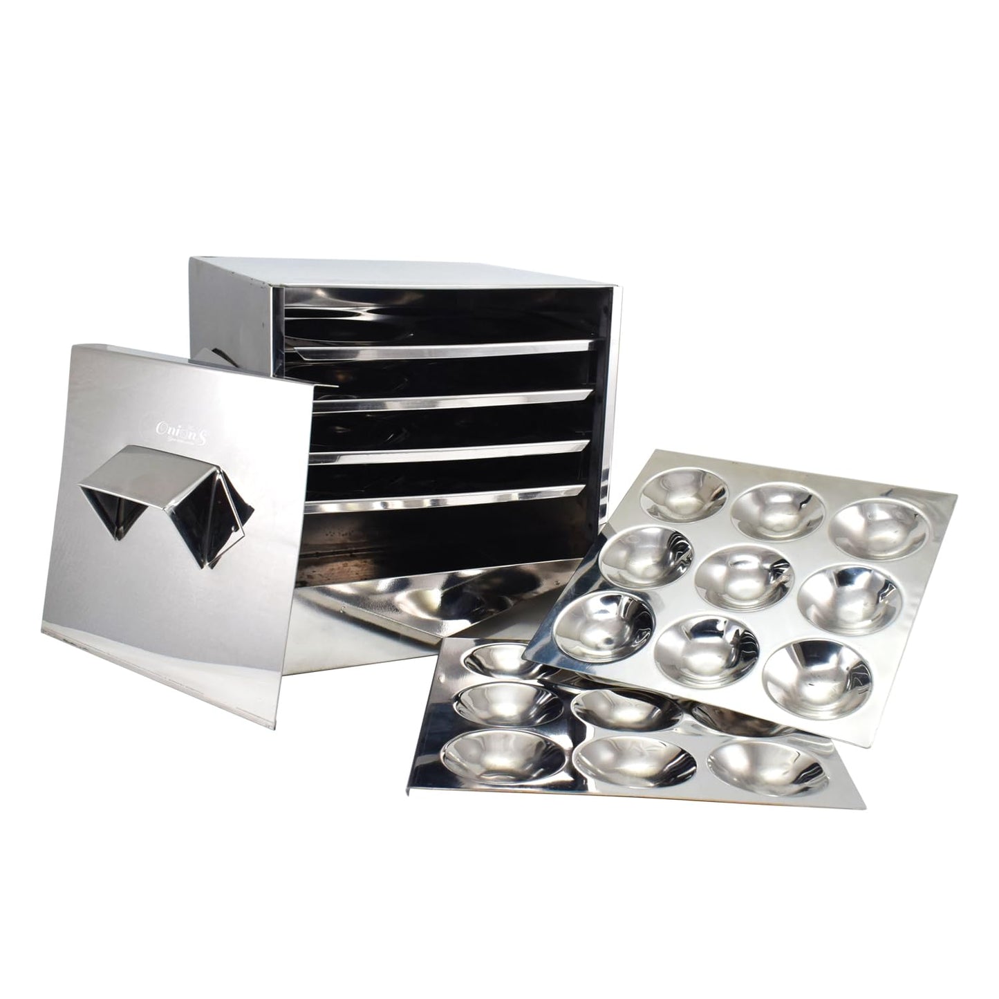 Onions Stainless Steel Cauka/Square/Cubic Idly cooker 4 plates with16 idli- Gas stove and Induction Stove Compactible, 1.5 liter, Silver