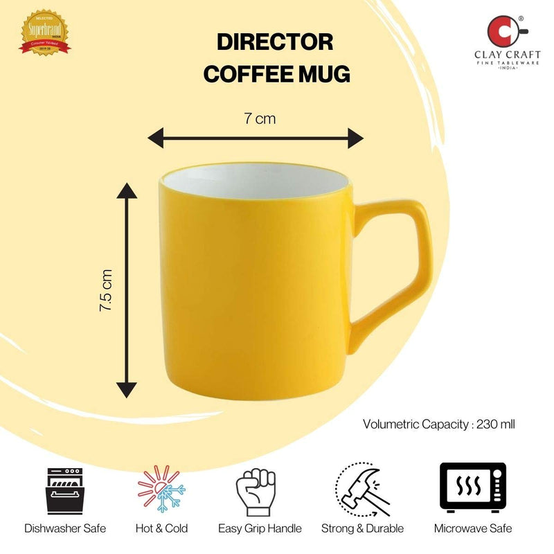 Clay Craft Fine Ceramic Yellow Solid Coffee/Tea Mugs Set of 4 - 200 ml each