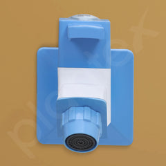 Plantex PTMT ES-111 Bib Cock Polished Water Tap For Bathroom With Water Saving Aerator/Bib Tap With Teflon Tape And Plastic Wall Flange (Blue & White)-4