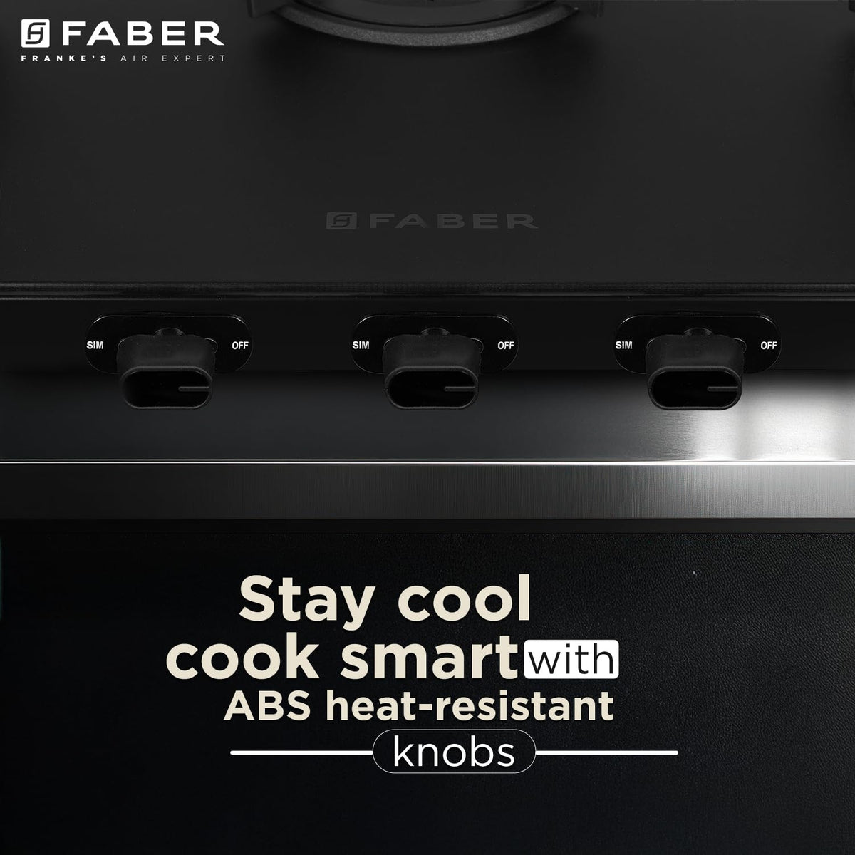 Faber Nebula Black Matt Glass Finish Cooktop |3 Brass Burners - Jumbo, Medium & Small | Manual Ignition| Heavy Pan Suppo