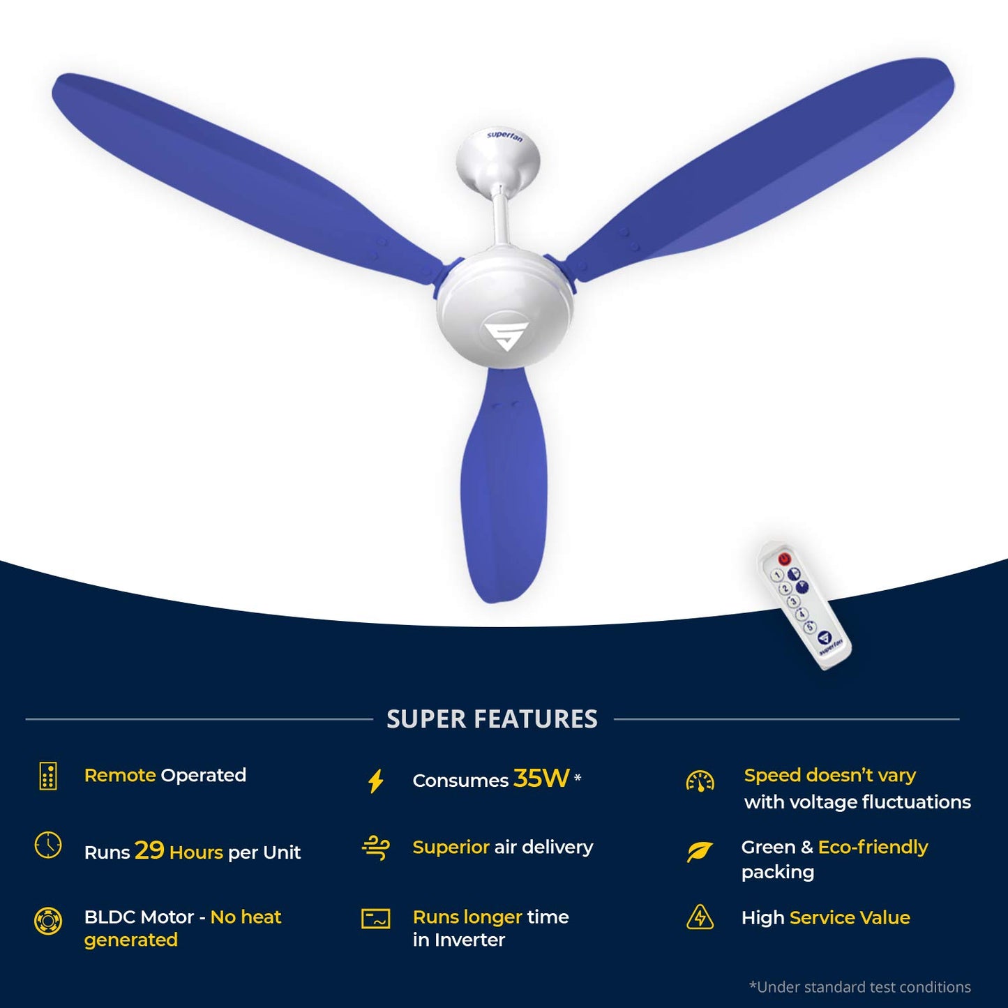 Superfan SuperX1 1200mm BLDC Ceiling fan for Home | India's 1'st BLDC fan| BEE 5 Star Rated Energy Efficient BLDC Fan| 5 Year Warranty (Blue)