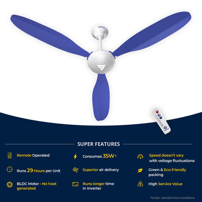 Superfan SuperX1 1200mm BLDC Ceiling fan for Home | India's 1'st BLDC fan| BEE 5 Star Rated Energy Efficient BLDC Fan| 5 Year Warranty (Blue)