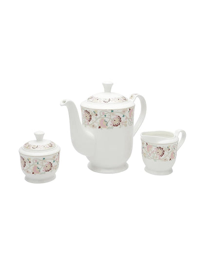 Clay Craft Fine Ceramic Tea Set of 15 (1 Tea Pot with Lid +6 Cups+6 Saucers +1 Milk Pot + 1 Sugar Pot) Can be Gifted to Any Ocassion to Your Loved Ones (Design 1 - Floral)