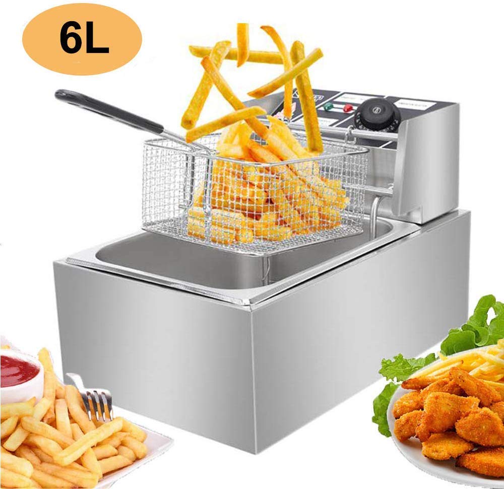 FROTH & FLAVOR Steel Electric Deep Fryer Machine, 6 Ltr capacity single tank copper heater for making French fries best for Cafe & Fast food Restaurant