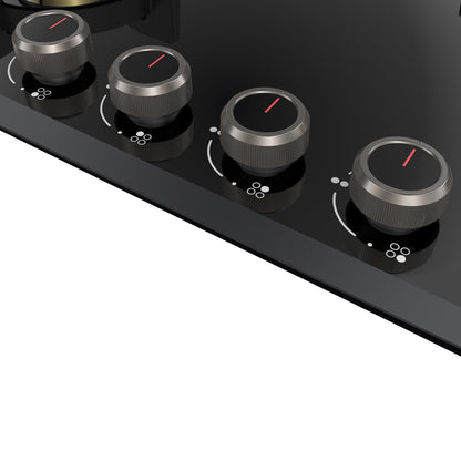 KAFF ASHFORD Built-in Hob/Hobtop 4 Burners | Auto Electric Ignition Glass Top, 78 CM | Full Brass Burners with all Flame Failure Device | 8 MM Thick Tempered Glass Black | ASF784