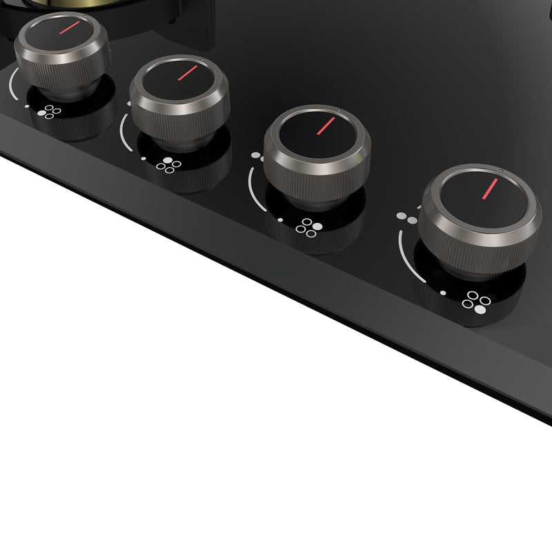 KAFF ASHFORD Built-in Hob/Hobtop 4 Burners | Auto Electric Ignition Glass Top, 78 CM | Full Brass Burners with all Flame Failure Device | 8 MM Thick Tempered Glass Black | ASF784