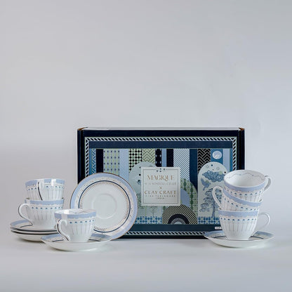 Magique by The Wishing Chair x ClayCraft : River of Flowers Tea Cups & Saucers Set of 6 | 180 ml Fine Ceramic Floral Cups | Elegant Glossy Finish | Ideal for Gifting & Home Use