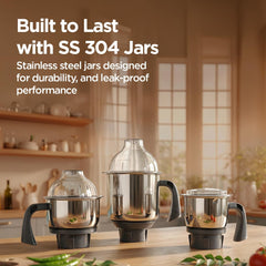 Preethi Blue Leaf Diamond Mixer Grinder, 750 Watt 3 Jars + Flexi Lid, Black