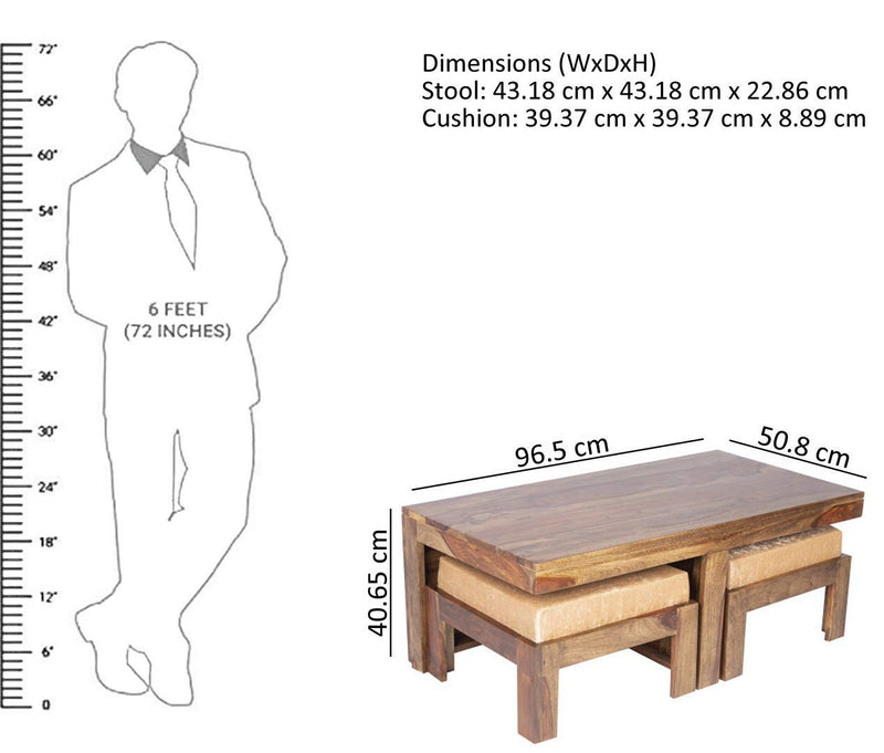 100% Solid Sheesham Wood 2 Seater Centre Table Set - Teak Finish ; Ivor | Centre Coffee Table