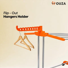 HOUZA Stainless Steel Clothes Drying Stand | 3 Layer Foldable Cloth Dryer Stand with Wheels | 6 Foldable Wings - Orange