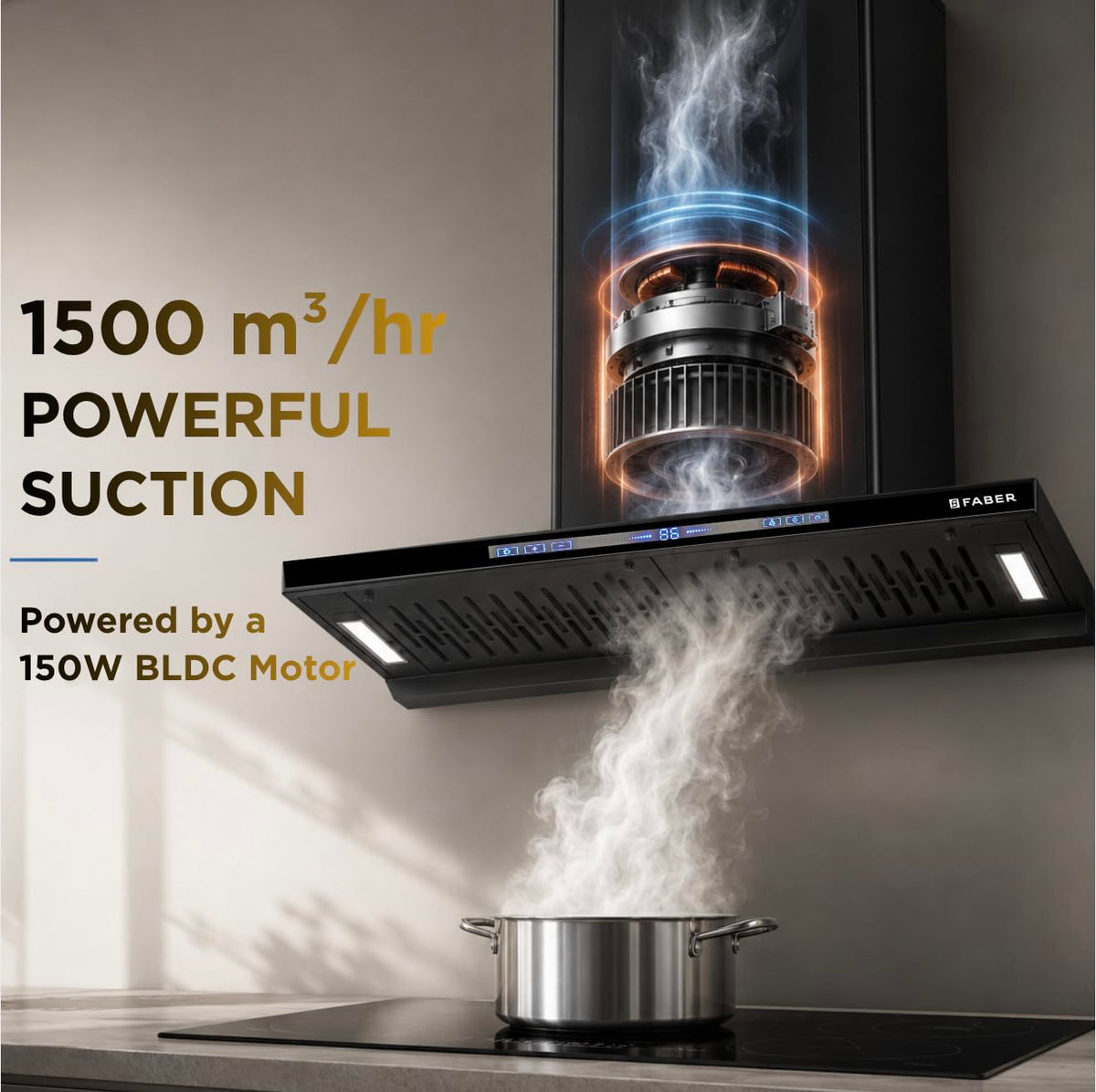 Faber SLIMX 90cm 1500m³/hr BLDC Autoclean Filterless T-Shape Chimney||Built In Oil Collector|Touch & Gesture Control|12Y