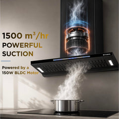 Faber SLIMX 90cm 1500m³/hr BLDC Autoclean Filterless T-Shape Chimney||Built In Oil Collector|Touch & Gesture Control|12Y
