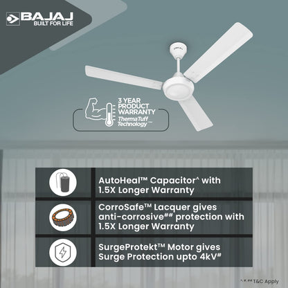 Bajaj Robusta 12S1 1200MM 1 Star Rated Ceiling Fans For Home | BEE Stars Rated Energy Efficient Ceiling Fan | High Air Delivery | 2 Years Warranty 【Base White】